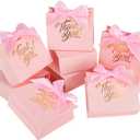KPOSIYA Small Gift Bags, 50 Pack Small Thank You Bags 4.5x1.8x3.9 Inches Party Favor Bag Pink Paper Candy Boxes with Bow Ribbon,Mini Gift Box for Wedding Baby Shower Birthday Bridal Business Party Supplies (Pink)