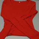 Roselux Womens Long Sleeve Scoop Neck Ribbed Knit Fitted Crop Top Casual Basic Shirts (Red), XL
