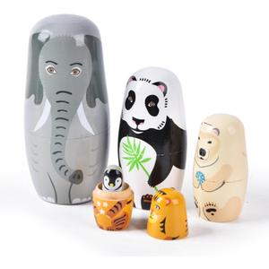 Tngan Nesting Dolls, 5Pcs 6" Tall Russian Nesting Dolls, Handmade Matryoshka for Kids, Wooden Stacking Toys for Christmas Home Wedding Party Decorations (Elephant)