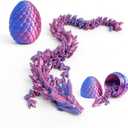 3D Printed Dragon Easter Basket Stuffers - Red Blue - 12" Flexible Crystal Dragon with Egg, Unique Easter Toy Gift for Kids&Adults, Fidgets, Desk Pet Figure.