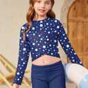BesserBay Girls Rash Guard UPF 50+ Long Sleeve Mock Neck Crossover Hem Swim Crop Top 4-14 Years (Blue, XXXL)