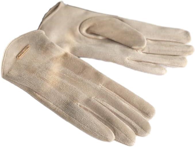 Women'S Gloveswomen'S Velvet Thickened Warm Imitation Deerskin Driving Leather Gloves With Fingertips For CyclingWindproofWarm And Touch ScreenBeigeOne Size Fits All