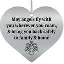 XQLZY May Angels Fly with You Wherever You Roam & Bring You Back Safely to Family & Home Stainless Steel Love Rear View Mirror Car Charm, Guardian Angel Gifts for Men Women Family Friend Driver