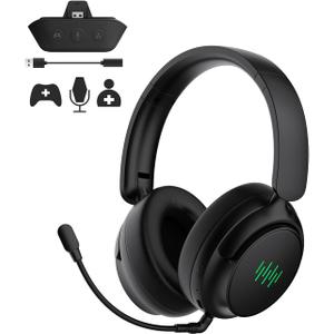INGA Wireless Gaming Headset for Xbox Series X|S, Xbox One, PC, PS5/4, Mac, Nintendo Switch, Game/Chat Balance, 2.4GHz/Bluetooth 5.2, ENC Microphone & 7.1 Surround Sound (Green LED) (Black)