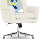 Serta Ashland Home Office Desk Chair with Button Tufted Mid-Back, Memory Foam Cushion and Padded Arms, Mid Century Modern Vanity Armchair with Wheels for Bedroom, Chrome Metal Base, Ivory (Ivory/Twill Fabric)