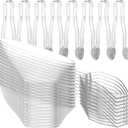 6 oz Clear Plastic Dessert Bowls (16 Pcs) with (8) Scoops and (8) Tongs, Angled Hard Disposable Ice Cream Bar Cups and Candy Buffet Containers Set for Serving Food, Appetizers, Buffets, Party Supplies