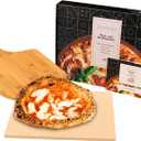 Pizza Stone Pan and Wooden Pizza Paddle - 15x11.8x0.6 inch - Cordiete Bread Beaking Stone w/Pizza Peel - Suitable for Oven & Grill