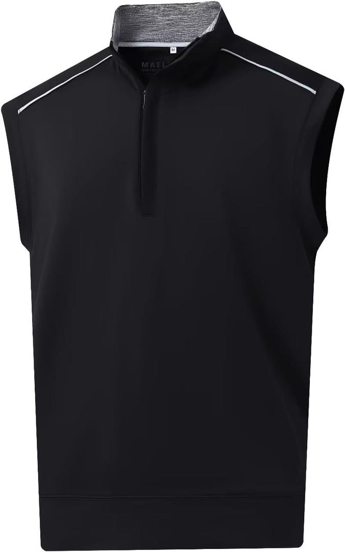 M MAELREG Golf Vests for Men Dry Fit Lightweight Moisture Wicking Performance Sports Breathable Golf 1/4 Zip Pullover Men (Small, Black)