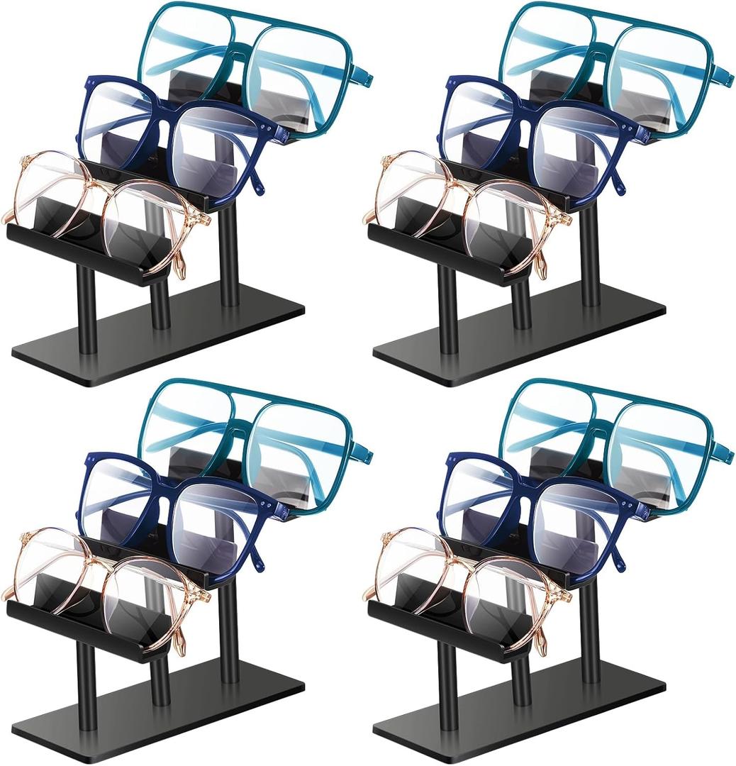 Sintuff 4 Pcs 3 Tier Eyeglasses Display Stand Acrylic Sunglasses Holder Black Glasses Rack Eyewear Sunglass Organizer Stand for Shop Home Storage