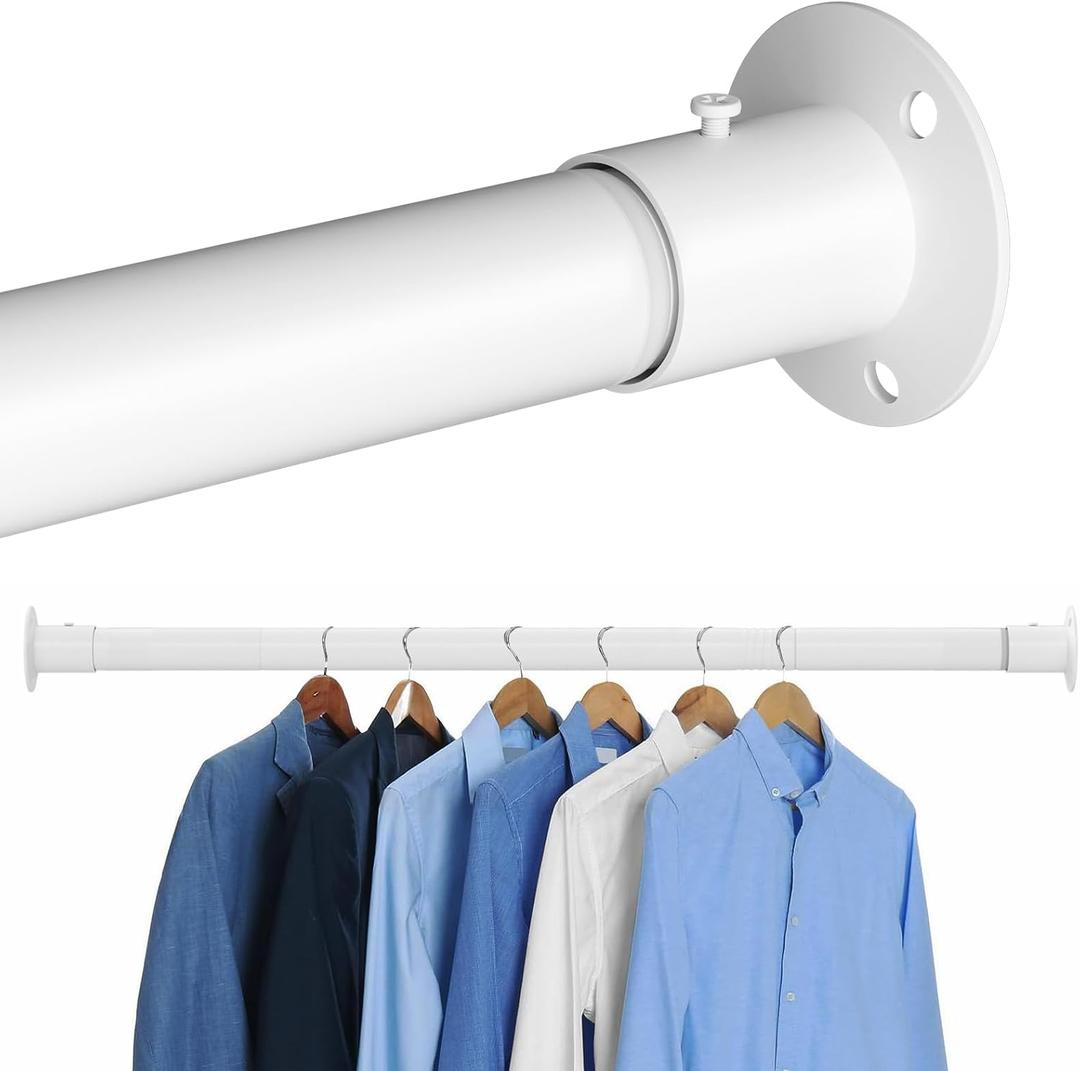 White Closet Rod, 25 to 62 inch Adjustable Closet Rods for Hanging Clothes Heavy Duty Closet Hanging Rod, Expandable Closet Poles for Hanging Clothes, Metal Clothing Closet Rods