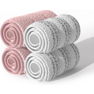 JOYMOOP Microfiber Replacement Pads for 13" Flat Mop System, Reusable Mop Refills, 4-Pack, Stripe and Pink