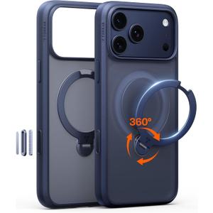 TORRAS Ostand Q3 Spin for iPhone 17 Pro Case with 360 Magnetic Stand, Fit for MagSafe, Camera Control, Built-in Kickstand, 4X Military-Grade Shockproof Slim Phone Case for iPhone 17 Pro, Deep Blue