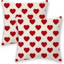 BETGINY Valentines Pillow Covers 18x18, White Red Love Heart Outdoor Decorative Throw Pillows for Couch, Anniversary Decor Cushion Cover 2 Pcs Farmhouse Linen Pillowcase for Bed Car Safa