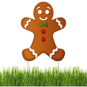7 x Rogue River Tactical Gingerbread Man Merry Christmas Classic Yard Sign for Home Decor and Lawn Decoration With Stakes - Happy Holidays, XMAS, Santa Claus