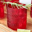 Kate Aspen Retro Arch Floral Red Drinking Glasses Set of 6, 10 oz Vintage Ribbed Glass Cups, Christmas Glassware & Holiday Drinkware, Valentines Day & Holiday Hostess Gift