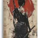 ARTZGX Japanese Canvas Wall Art Armored Samurai Pictures for Wall Red Warrior Painting Bushido Poster for Bedroom Decor Frame(Red 16.00" x 24.00")