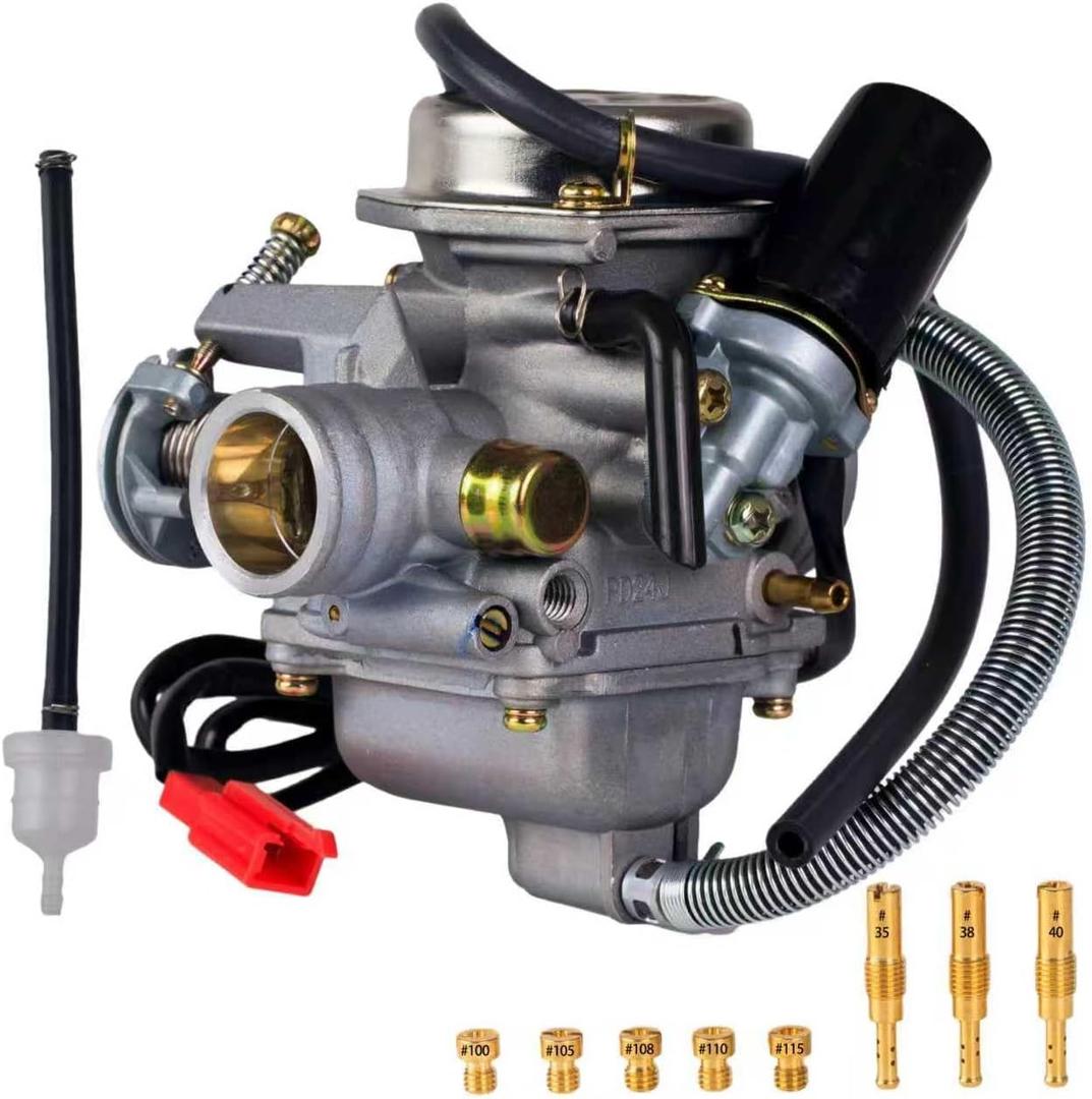 High Performance GY6 150cc Carburetor 24mm PD24J for 4 Stroke 125cc 152QMJ 157QMJ Engines Electric Choke Fit for Scooter ATV Go Kart Moped UTV Motorcycle with Carb Jets Kit