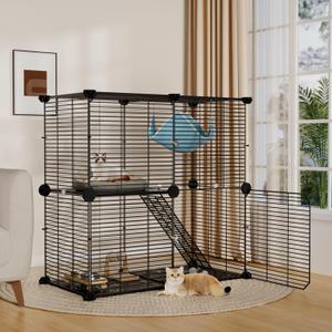 STILLCOVE Small Cat Cage Indoor: Enclosed Cat Enclosure DIY Pet Playpen Detachable Metal Wire Kennel Sturdy Crate with Hammock for Cats Kitten
