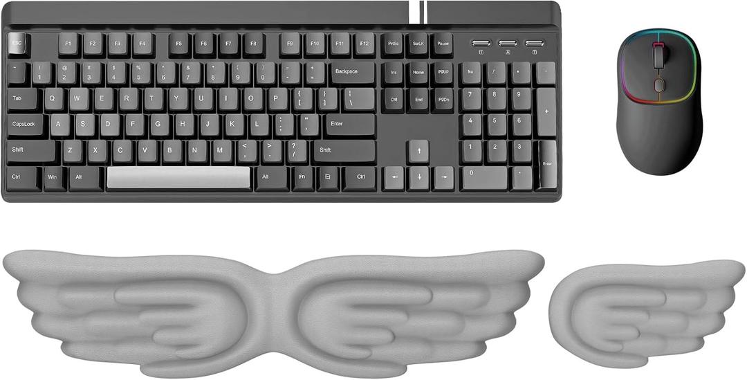 iCasso 3in1 Keyboard Wrist Rest+ Mouse Wrist Rest Pad + Coaster, Non-Slip Rubber Base Cute Mouse Mat Made Easy Typing and Relieve Wrist Pain, Perfect for Gaming, Computer (PU-Gray)