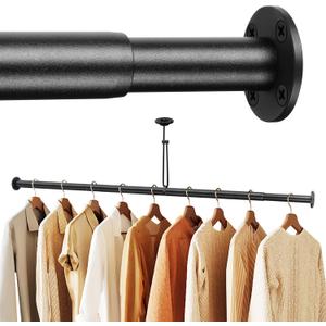 Adjustable Closet Rods for Hanging Clothes 17 to 108 inch Black Heavy Duty clothes rod for closet, Laundry, Bathroom, RV Closet Organization and Storage(Extra long)