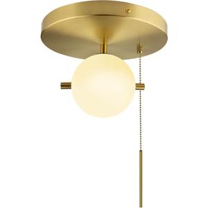Semi Flush Mount Ceiling Light Gold, Glass Globe Ceiling Light with Pull Chain, Mid Cenrtury Modern Pull String Light Fixture Ceiling Mount for Closet Bathroom Kitchen Sink Bedroom Hallway Basement