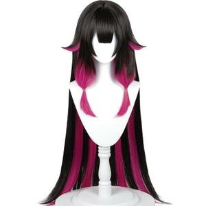 Half and Half Vam-pire Costume Wig Long Straight Black Rose Red Wig with Bangs 41'' Synthetic Hair for Women Halloween Party (Colombina Damselette)