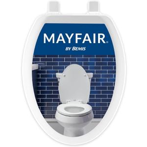 Mayfair Cameron White Toilet Seat, Non Slip Heavy Duty Wood, Easy Clean, Made in USA, Elongated