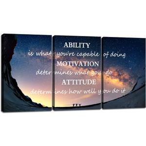 Yetaryy Large Canvas Quotes Wall Art Ability Motivation Attitude Inspirational Saying Posters and Prints 3 Piece Home Decor Entrepreneur Office Words Quote Decoration Ready to Hang - 60" W x 28" H