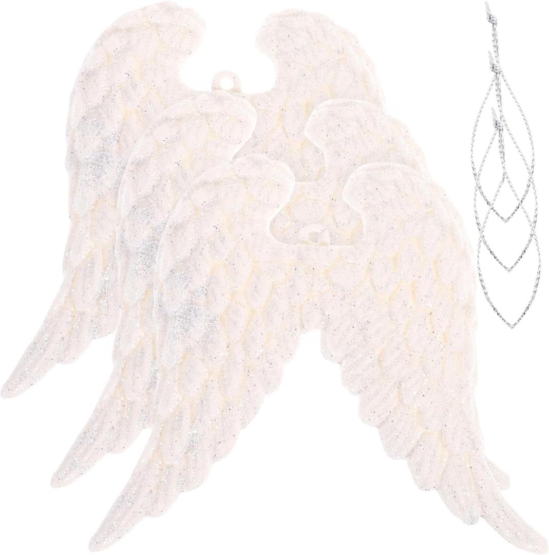 VOSAREA 3pcs Christmas Angel Wing Ornament Glitter Angel Wings Decor Christmas Tree Hanging Pendant for Party Favor DIY Crafts