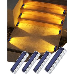 DetarZinLED Solar Step Lights for Outside,4 Pack Solar Stair Lights Outdoor Waterproof,Warm White Deck Light Solar Powered Waterproof for Steps,Stairs,Walkway,Sidewalk,Patio,Pathway