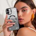 NITITOP Compatible with iPhone 16 Plus Case Cute Clear Glitter [Compatible for MagSafe] Plating Heart Sparkle Bling Magnetic Girl Women Electroplated Frame Camera Protection Back Cover - Black