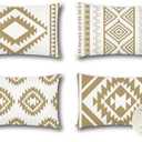 OTOSTAR Outdoor Waterproof Throw Pillow Covers 12x20 Inch Set of 4 Boho Farmhouse Outdoor Cushion Covers for Patio Funiture Garden（Geometry80-Khaki）