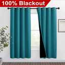 NICETOWN 100% Blackout Window Curtain Panels, Full Light Blocking Drapes with Black Liner for Nursery, 72-inch Drop Thermal Insulated Draperies (Peacock Teal, 2 Pieces, 46-inch Wide Per Panel)