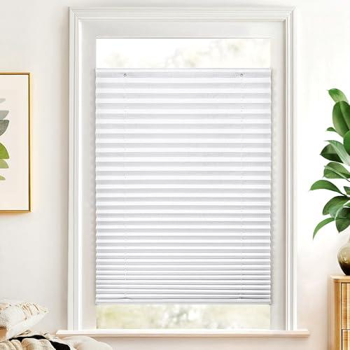 LazBlinds No Drill Cordless Pleated Shades with Suction Cups Light Filtering Top Down Bottom Up Pleated Blinds for Window Glass Size 29 5/8" W × 48" H, White