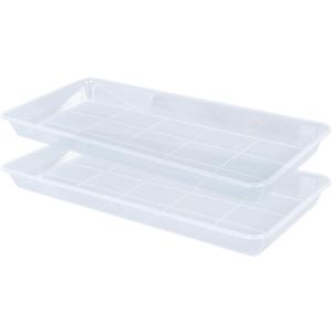 VUWEZ 2 Pack Plastic Plant Saucer, Rectangular, Indoors Outdoor, Water Drip Tray for Flower Pot, Windowsill (5.5 x 10 Inch, Clear)