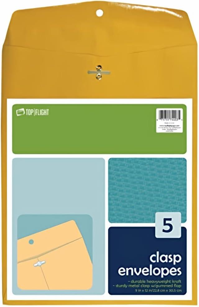 Top Flight Clasp Envelopes Gummed and Clasped Closure 9 X 12-Inches (Pack of 12)