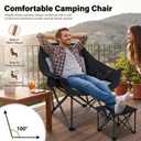 Oversized Camping Chairs for Adults | XL Heavy Duty Lawn Chair Padded Folding Chair with Cup Holder for Outdoor Sports Fishing Backyard Supports 500lbs, Black, Size Single Seat