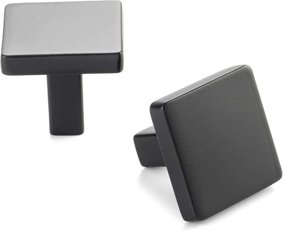 10 Pack 1-1/8 Inch, Square Matte Black Cabinet Knobs Black Drawer Knobs Black Cabinet Pulls, ZK2401 Solid Kitchen Hardware for Cabinets Drawers Bedroom Dresser Bathroom Vanity Cupboard