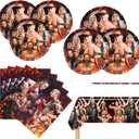 41Pcs Wrestling Birthday Decorations Include 20 Plates, 20 Napkins and 1 Tablecover for Wrestling Birthday Party Supplies