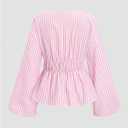 SHENHE Women's Striped Tie Front Bell Sleeve Blouse Deep V Neck Elegant Peplum Top Shirt (XS)