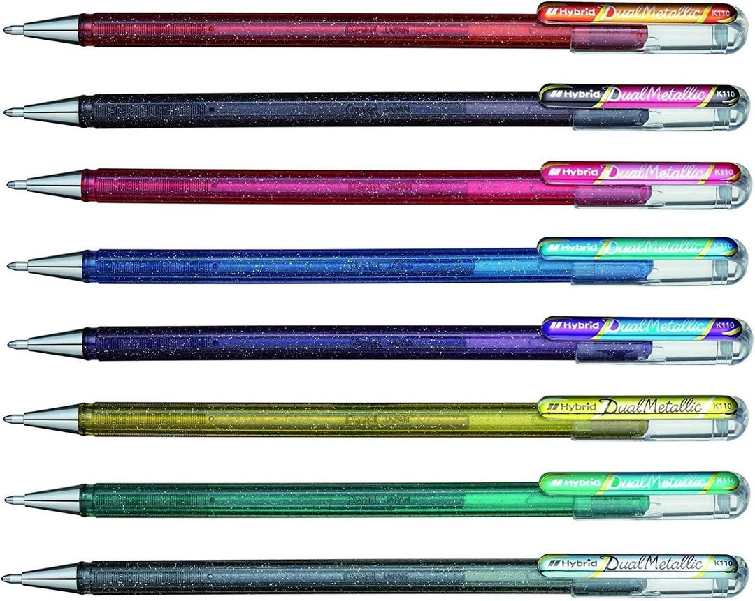 Pentel Hybrid Dual Metallic Liquid Gel Roller Pen YK110/8-M - Pack of 8 Pens in 16 Shimmering Metallic Colours