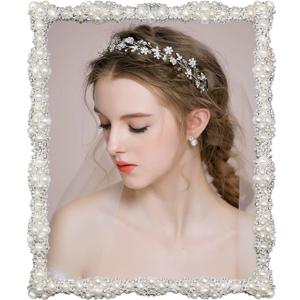 DIKAR 8x10 Picture Frame with Pearl for Wedding, Silver Plated with HD Acylic Finish Photo Frames with Rhinestones for Horizontal and Vertical Decor Tabletop Display