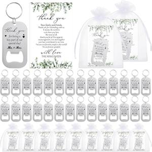 FoldTier 100sets Wedding Favors for Guests Include Key Bottle Opener Beer Bottle Opener Keychain Thank You Cards and Organza Bags Bridal Shower Wedding Party Souvenirs Gifts (Thank You)