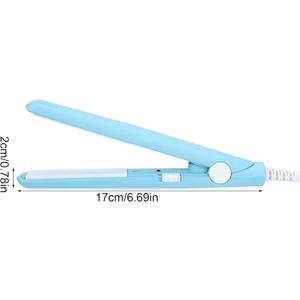 Flat Iron Curler, 2.8 X 0.7Inch Mini Simple Hair Straightener, European Plug 2 in 1 Ceramic Tourmaline Plate Heating Flat Iron for Curly and Straight Hair (Blue)
