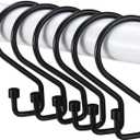 Goowin Shower Curtain Hooks, 12 Pcs S Shape Shower Curtain Rings, Rustproof Black Shower Curtain Rings, Multi-Functional Shower Hooks for Shower Curtain, Kitchen Utensils, Clothing, Towels, Black