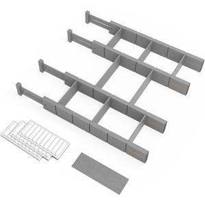 SpaceAid Bamboo Drawer Dividers with Inserts and Labels, Kitchen Adjustable Drawer Organizers, Expandable Organization for Home, Office, Dressers, 4 Dividers with 9 Inserts (17"-22" Gray)