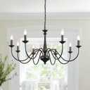 Black Chandelier Farmhouse 8 Light Chandeliers for Dining Room Rustic Hanging Light Fixtures for Kitchen Island Living Room Bedroom Entryway Hallway Stairway Foyer