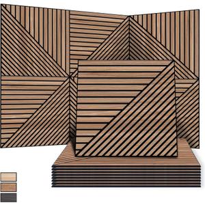WoveN SounD Artisan Acoustic Wall Panels, 24x24 Inch 8 Pack, PVC Wood Grain Sound Proof Wall Decor, Self-Adhesive for Home, Studio, Office & Focus Zones, Linear Array Prismatic Shadows, Teak