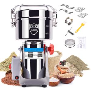 1000g Electric Grain Mill Grinder, 304 Stainless Steel Flour Mill, 3000W High Speed Spice Grinder, Electric Grain Mill for Dry Wheat, Oats, Corn, Pepper and Coffee Beans