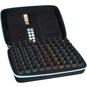 ELLDOO Alcohol Ink Storage Carry Case, Fits up to 70 Bottles, Alcohol Ink Case Miniature Paint Carry Organizer for Ink and Paints with Foam Insert and Inner Storage Pocket, Blue (Ink not Included)